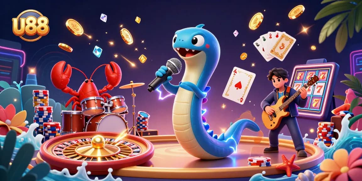 Play thrilling games at u88 with a lively underwater casino scene featuring dynamic characters and stunning visuals.