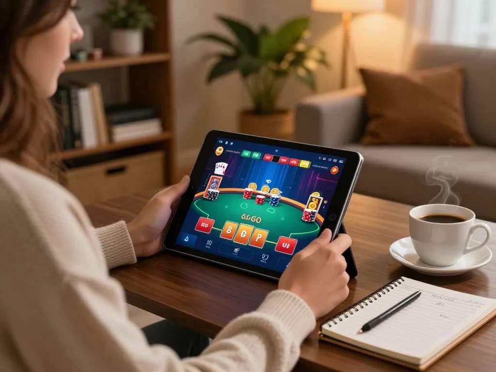 Engaging in online poker at home with god55 while surrounded by strategy notes and a cozy atmosphere.
