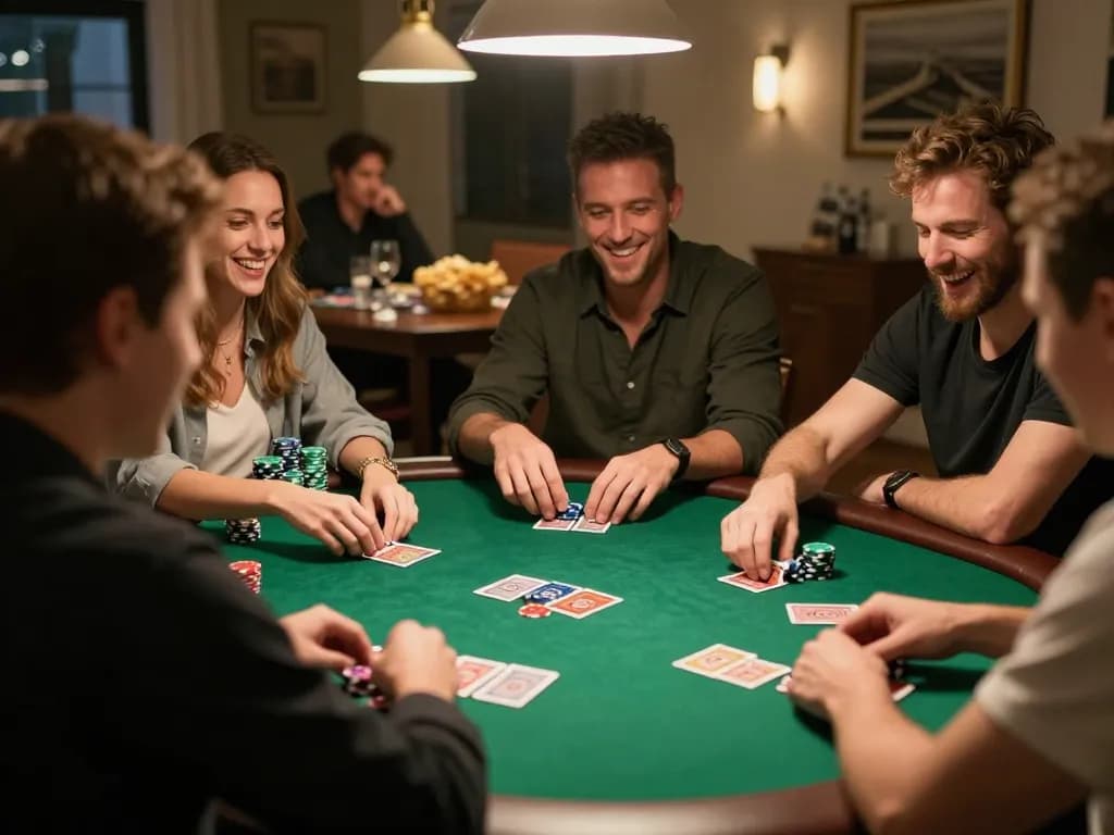 Engaging poker night with friends celebrating a win, showcasing the aman788 experience in casual gaming