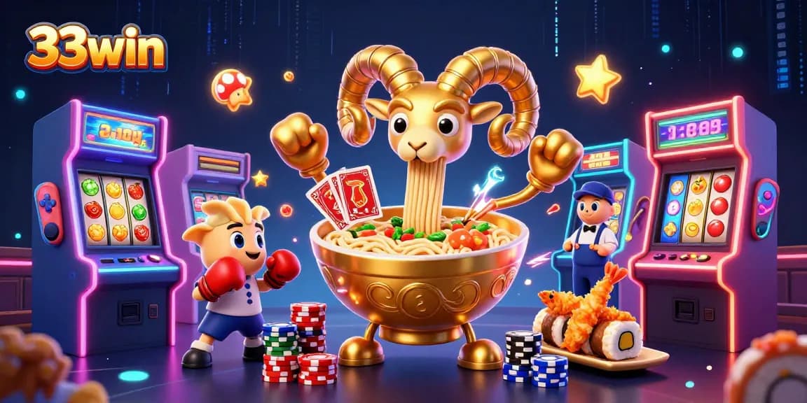 Engage in thrilling gameplay at 33win, featuring cartoon characters in a vibrant casino scene.