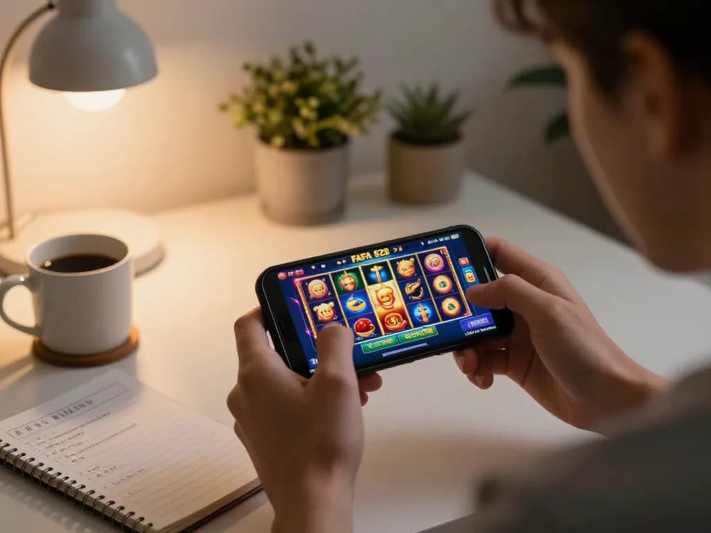 Player enjoying a winning moment on FAFA 828 mobile slots with warm home ambiance.
