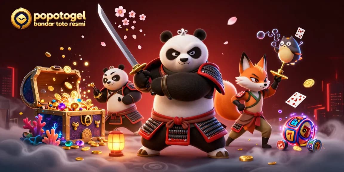 Engage with popotogel bandar toto resmi through a vibrant 3D scene of gaming characters amidst dynamic casino elements.