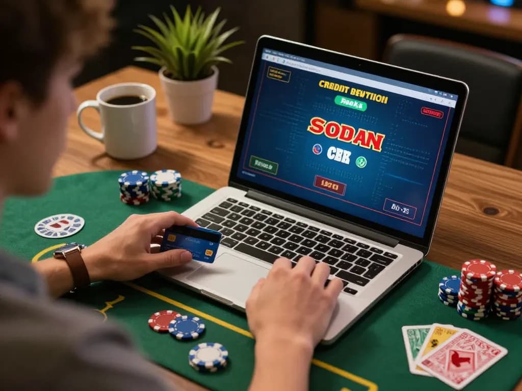 Engaging gameplay at a credit card casino on a laptop in a cozy home setting.