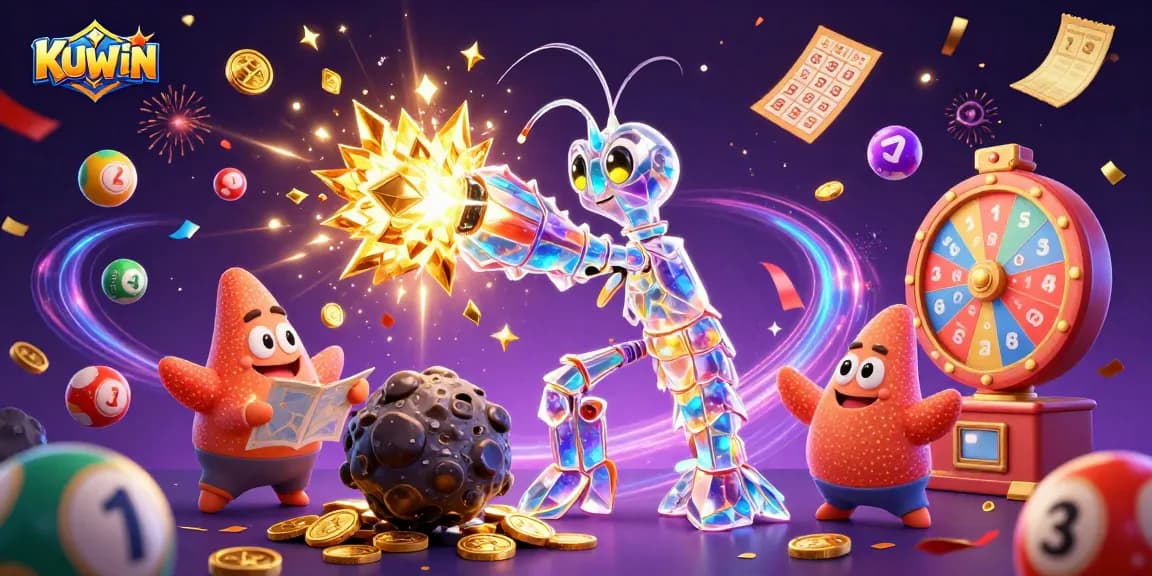 KUWIN players engage in vibrant casino fun with golden gems and colorful lottery elements