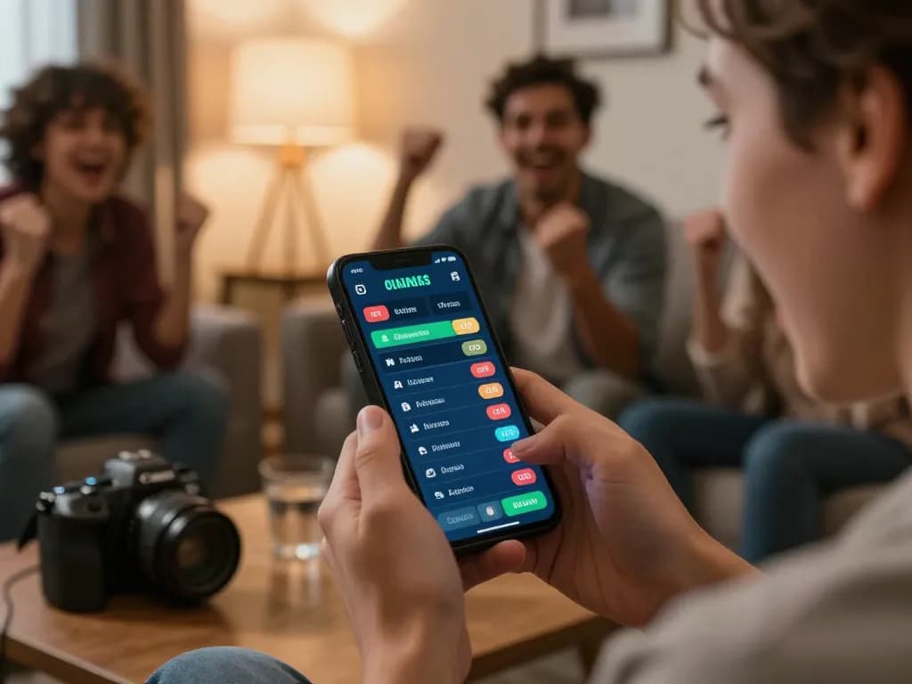 Engaging in sports betting on open88 app, person excitedly checking odds.