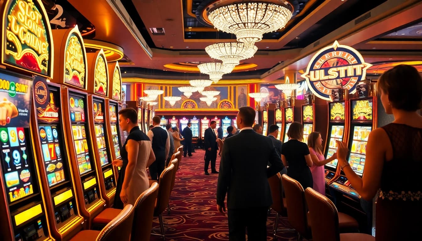 Experience the thrill of slot gacor with vibrant casino machines and excited players.