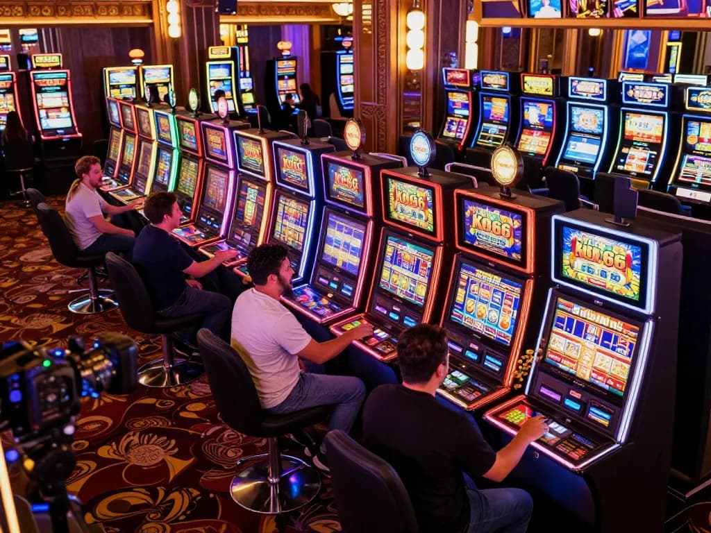 Players enjoying the excitement of KO66 slot machines in a vibrant casino environment
