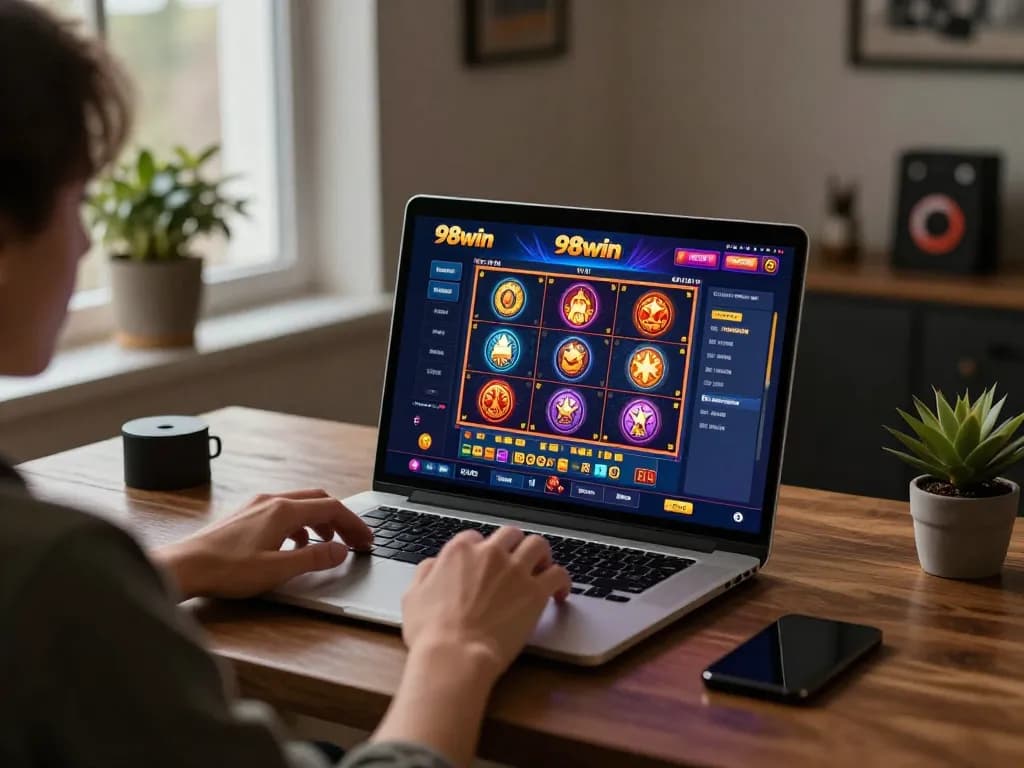 Playing on 98win vin platform during a cozy evening online casino session