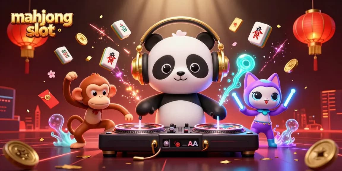 Engage in the vibrant mahjong slot world with DJ panda, dancing monkey, and glow-stick kitten.