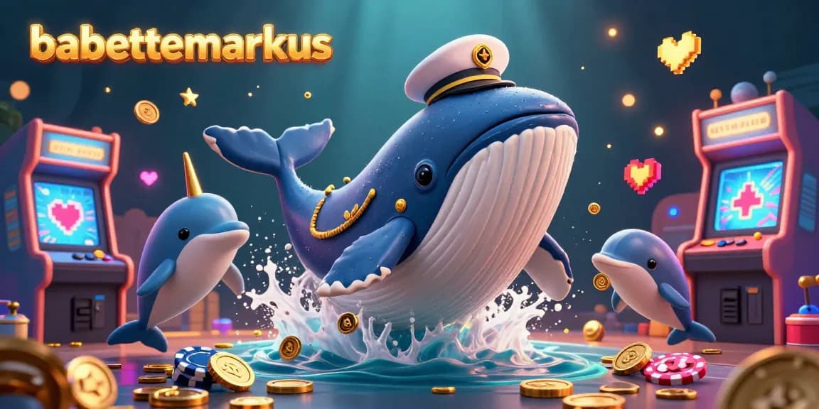 Engage with babettemarkus at a vibrant underwater casino scene featuring a whale, narwhal, and playful dolphins.