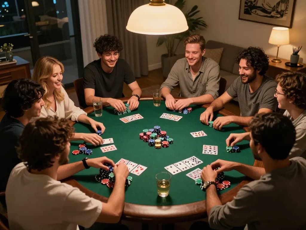 Enjoying a poker night with friends and smartcityhostels atmosphere in a cozy setting