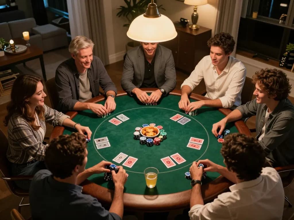 KADAL778 players enjoying an exciting game of Texas Hold'em during a home poker night.