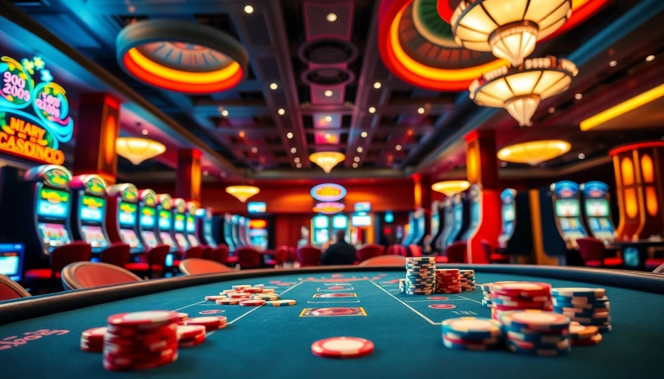 Situs toto menghadirkan suasana casino dengan pemain meraih chip yang berwarna-warni.