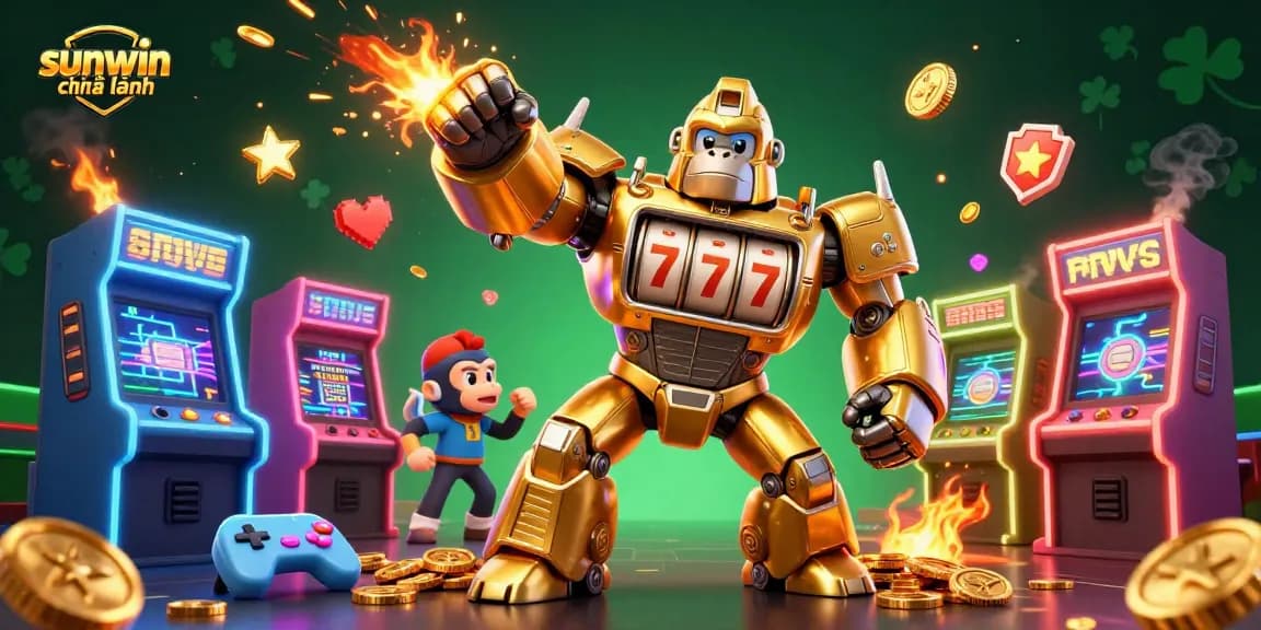 Experience thrilling gameplay at sunwin chính hãng with a vibrant casino-themed 3D illustration of dynamic characters.