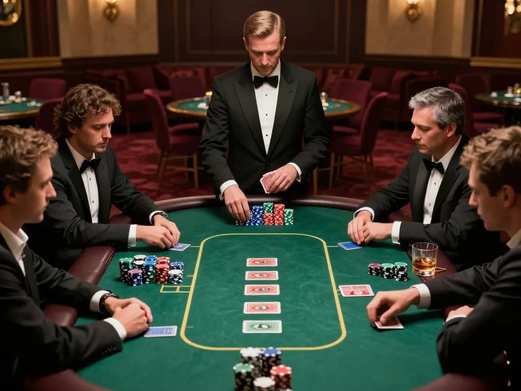 Sunwin players strategizing their bets during an intense poker game in a luxury casino
