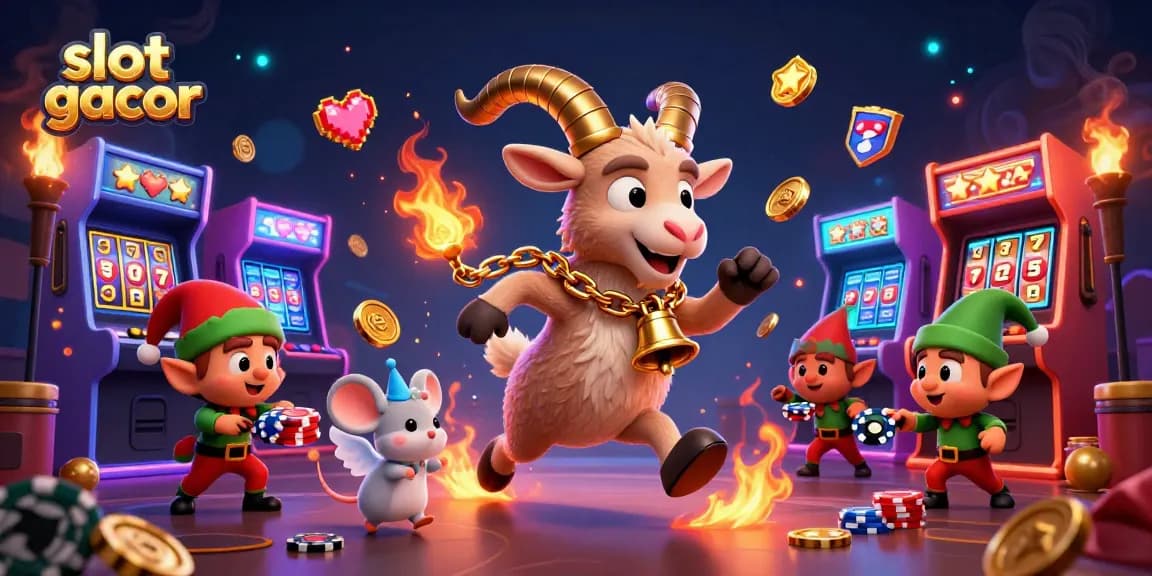 Engage with slot gacor at a vibrant casino, featuring playful characters and dynamic gaming elements.
