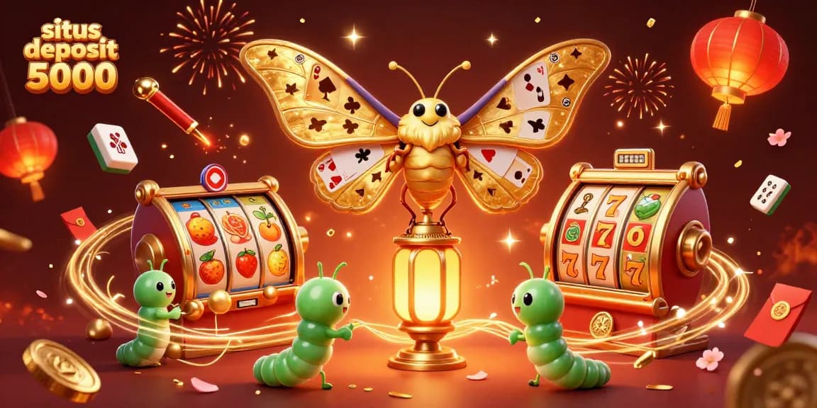 Engage with situs deposit 5000 opportunities in a vibrant casino scene showcasing slot games and golden winnings.