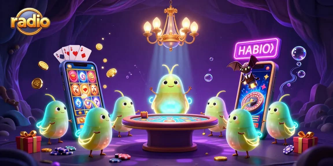 Engaging radio-themed gambling scene showcasing glowworms lighting a cave casino.