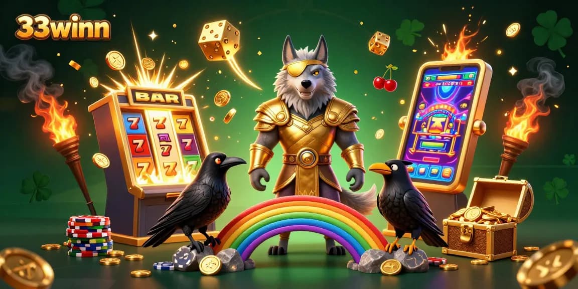 Experience the thrill of 33winn with vibrant slot and gaming elements in a stunning 3D fantasy scene.