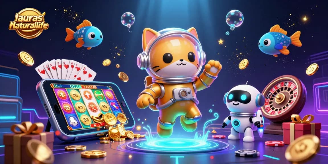 Permainan slot menarik laurasnaturallife dengan kucing astronaut dan robot dalam suasana luar angkasa.
