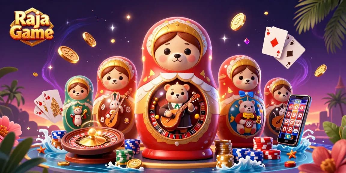 Engage in thrilling gameplay with Raja Game, featuring vibrant casino elements and animated characters.