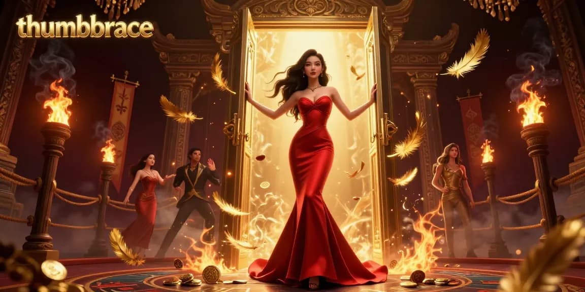 Experience the thrill of thumbbrace in a vibrant casino scene filled with dynamic elements and golden tokens.