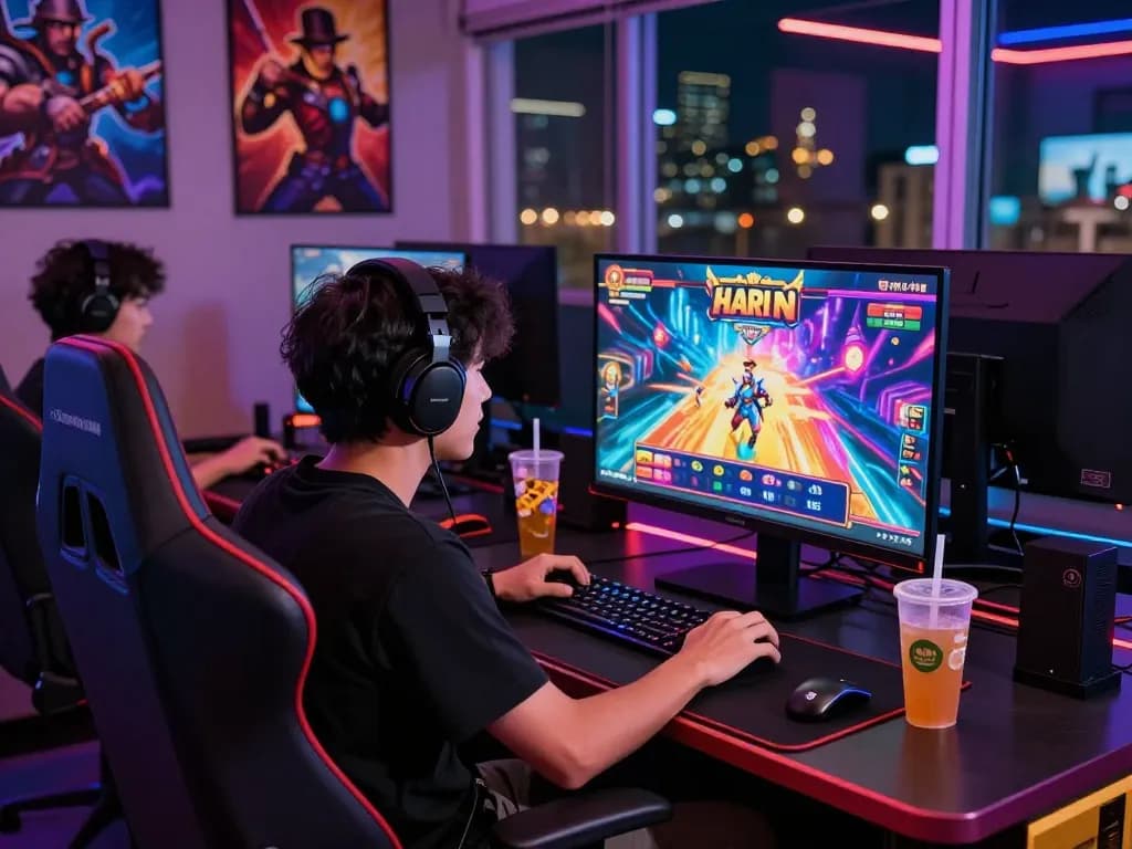 Pemain yang terlibat menikmati permainan slot gacor hari ini dengan grafis yang cerah dalam pengaturan permainan modern.