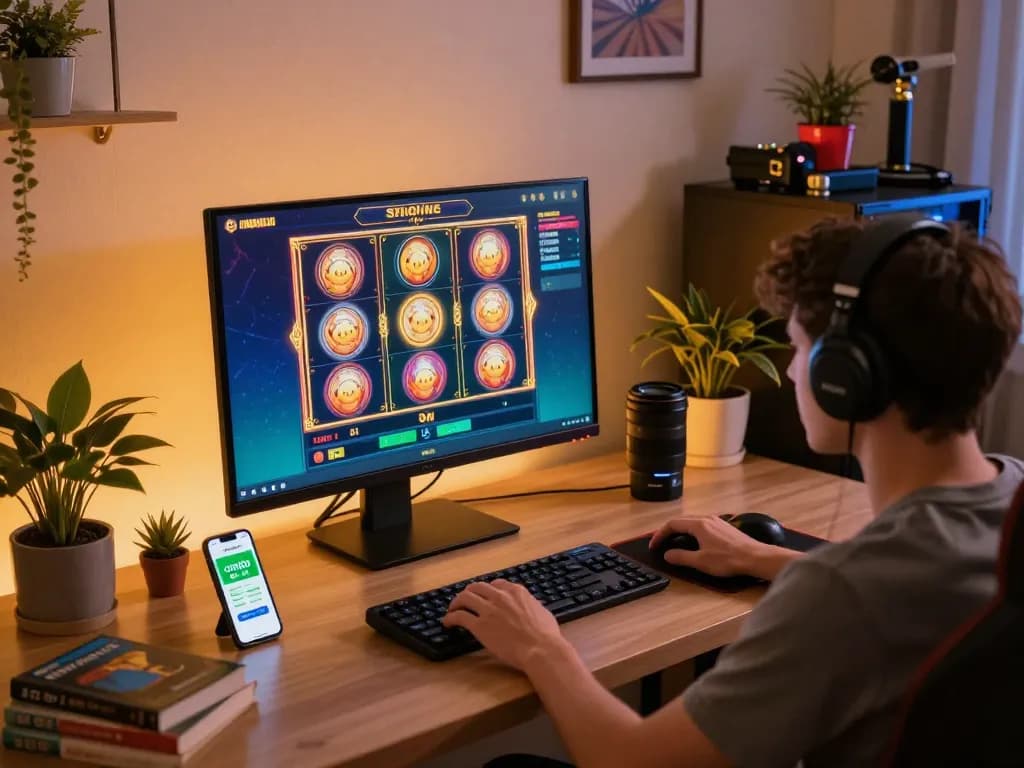 Player engaging with cm88com app on smartphone while enjoying online slots.