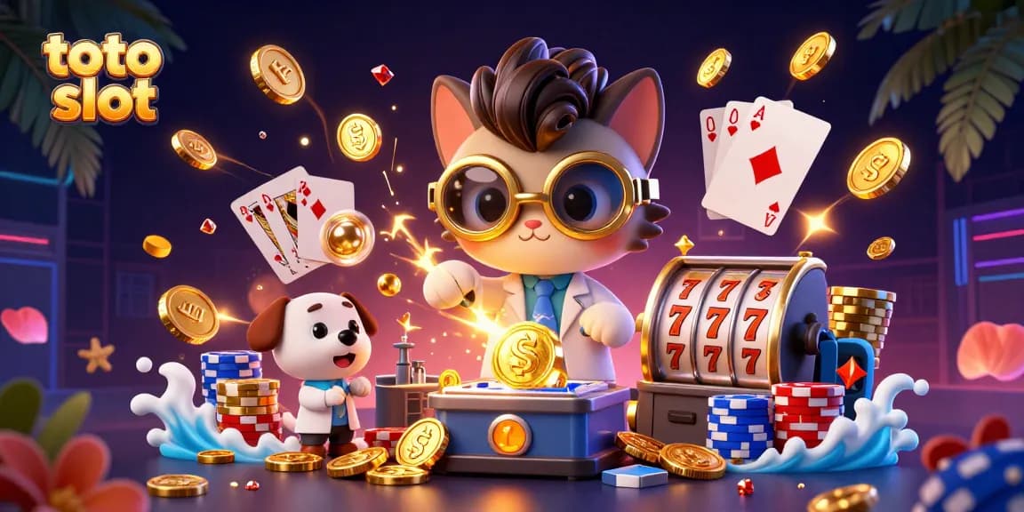Spin the reels at toto slot with golden coins and vibrant game elements exploding across the scene.