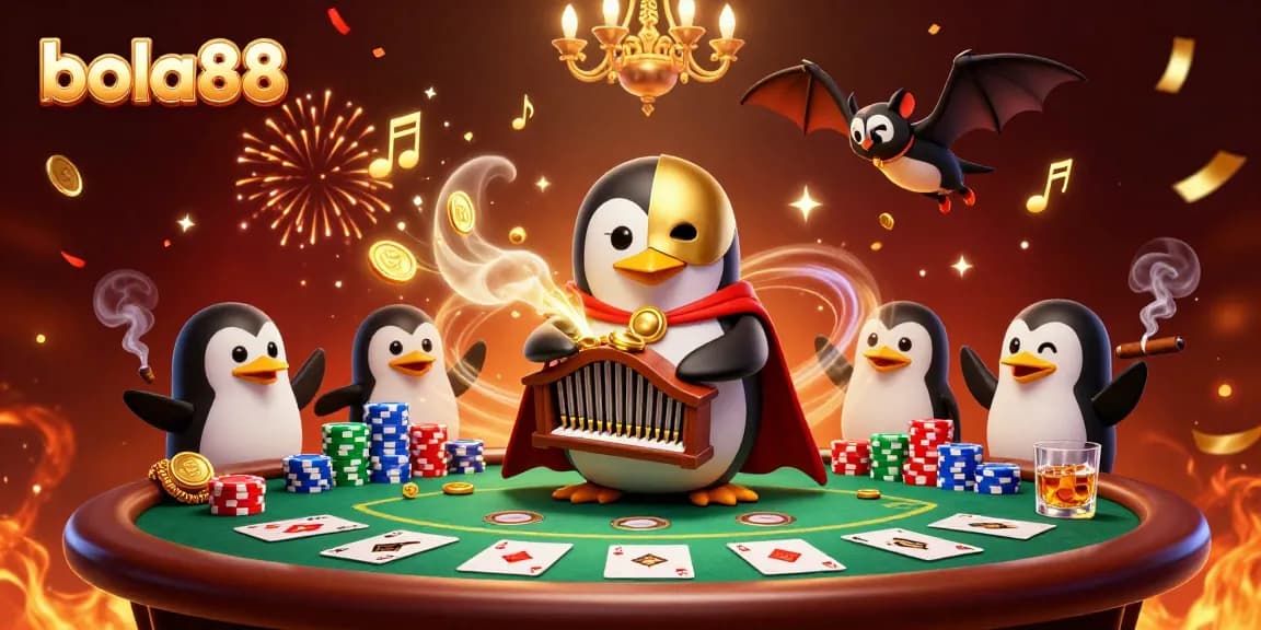Win exciting jackpots at bola88 with a lively casino scene featuring vibrant characters and dynamic gaming elements.