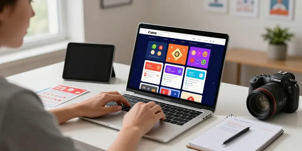 Engaged user exploring unsurtoto online lottery options on a laptop in a modern home office.