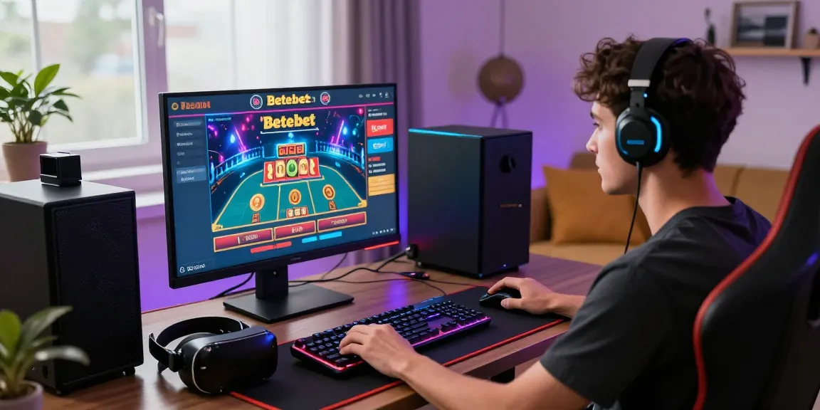 Engaging player in a modern gaming setup interacting with Betebet live casino.