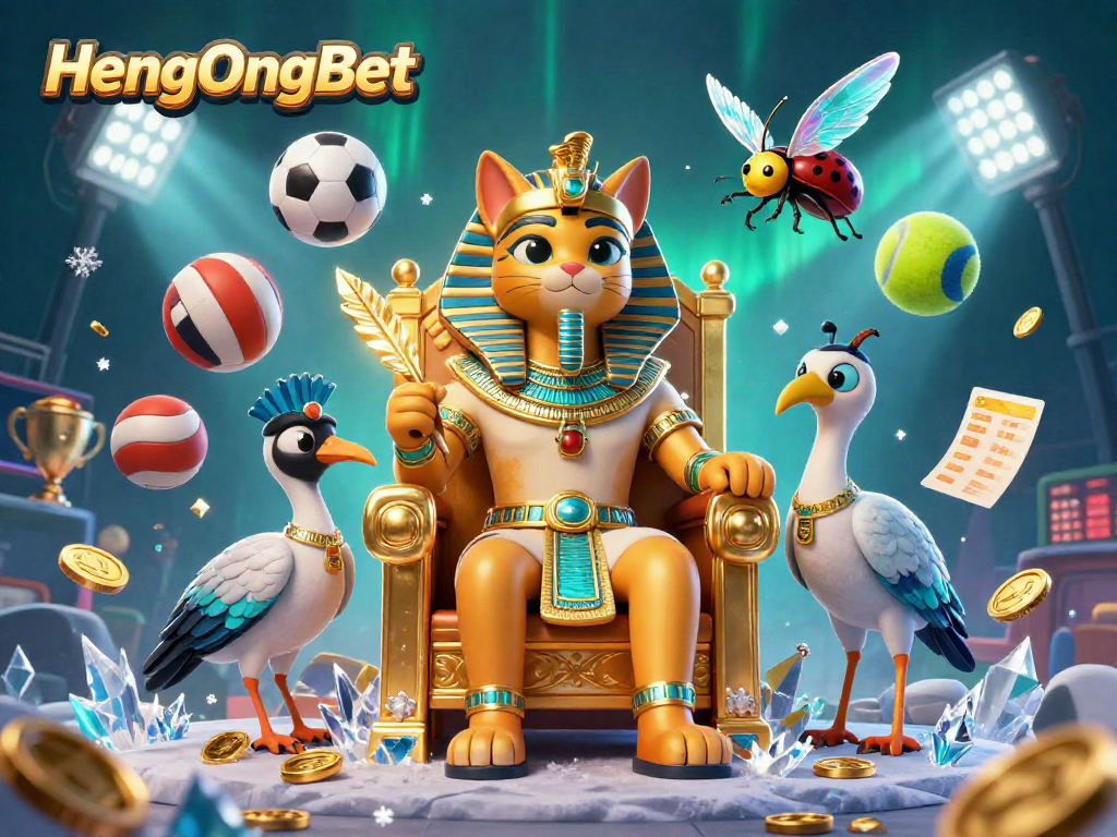 Win big with HengOngBet in a vibrant 3D casino scene showcasing dynamic sports themes.