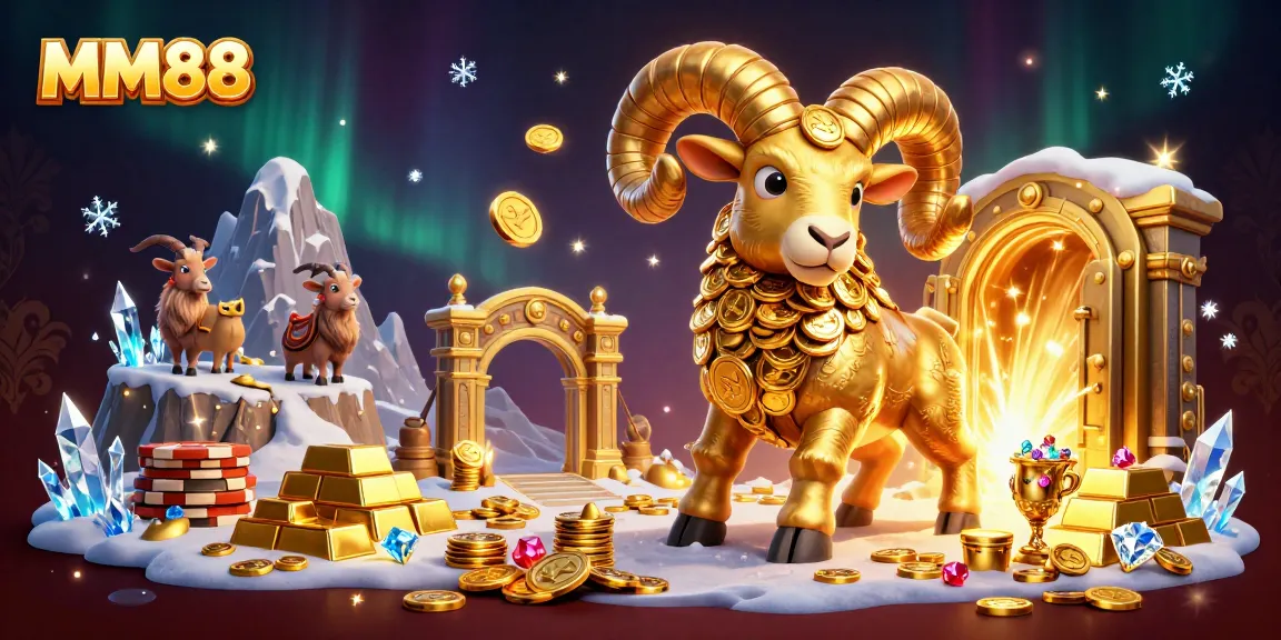 Experience the thrill of winning at MM88 with a massive golden ram charging through gold treasures.