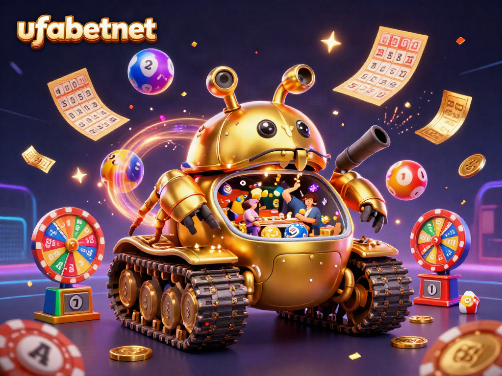 Experience the excitement of ufabetnet with an engaging 3D casino scene filled with vibrant elements.