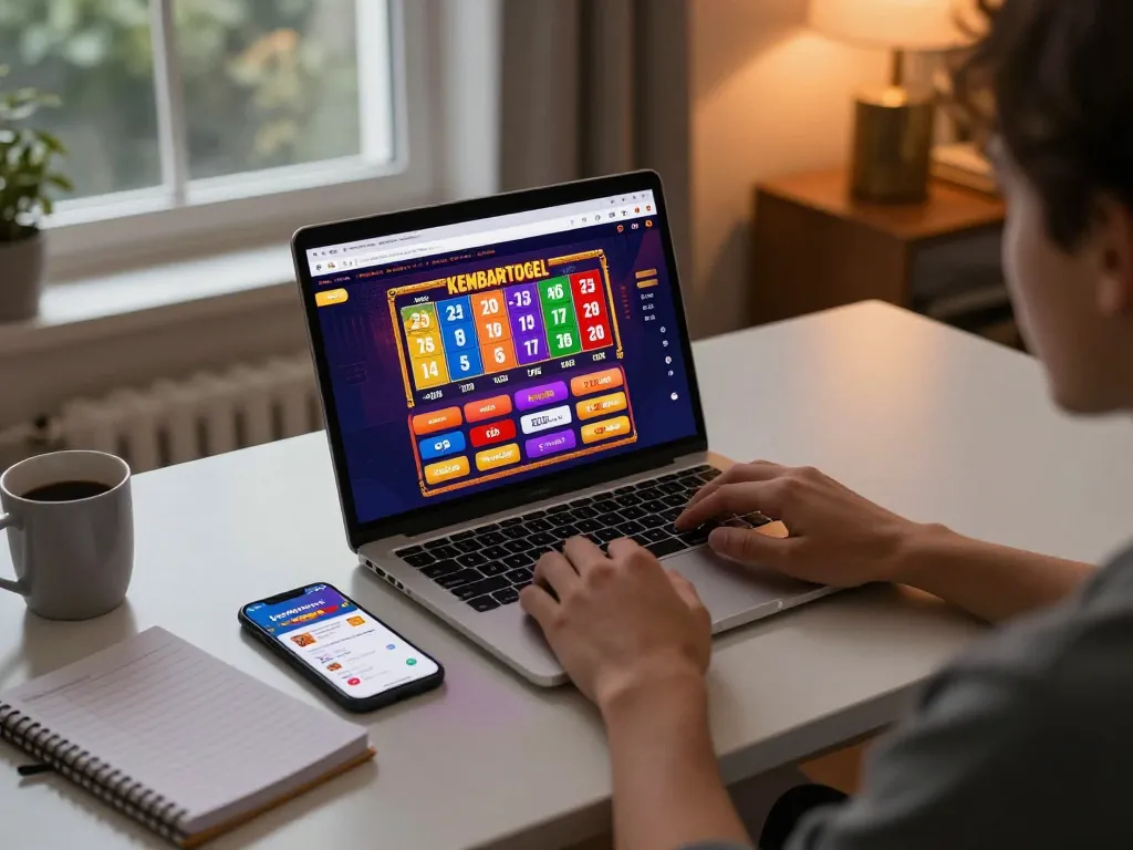 Experience thrilling online gaming with kembartogel using a laptop and smartphone in a cozy home setup.