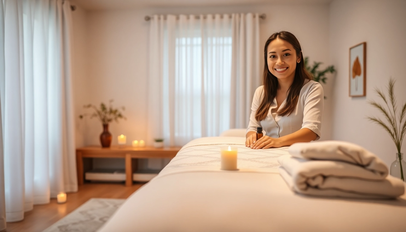 Professional therapist ready for an 오산출장마사지 session in a serene home setting.