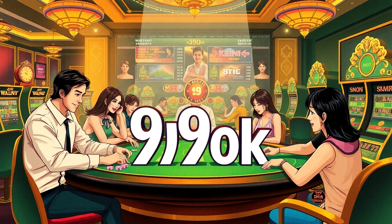 Experience the excitement of 99ok as players engage with poker chips and a vibrant casino atmosphere.