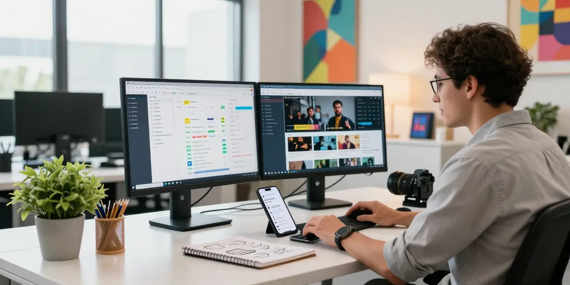 Engaging digital marketing workspace showcasing analytics and social media updates from https://fau88.com/ with a vibrant atmosphere.