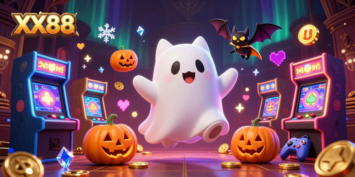 Experience the excitement of XX88 with a ghost cat and vampire bat shooting slots in a haunted casino.