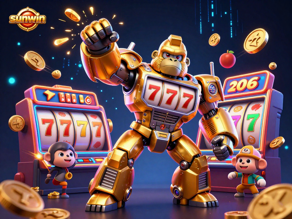Spin to win with the exciting sunwin slot game featuring a dynamic golden gorilla mech.