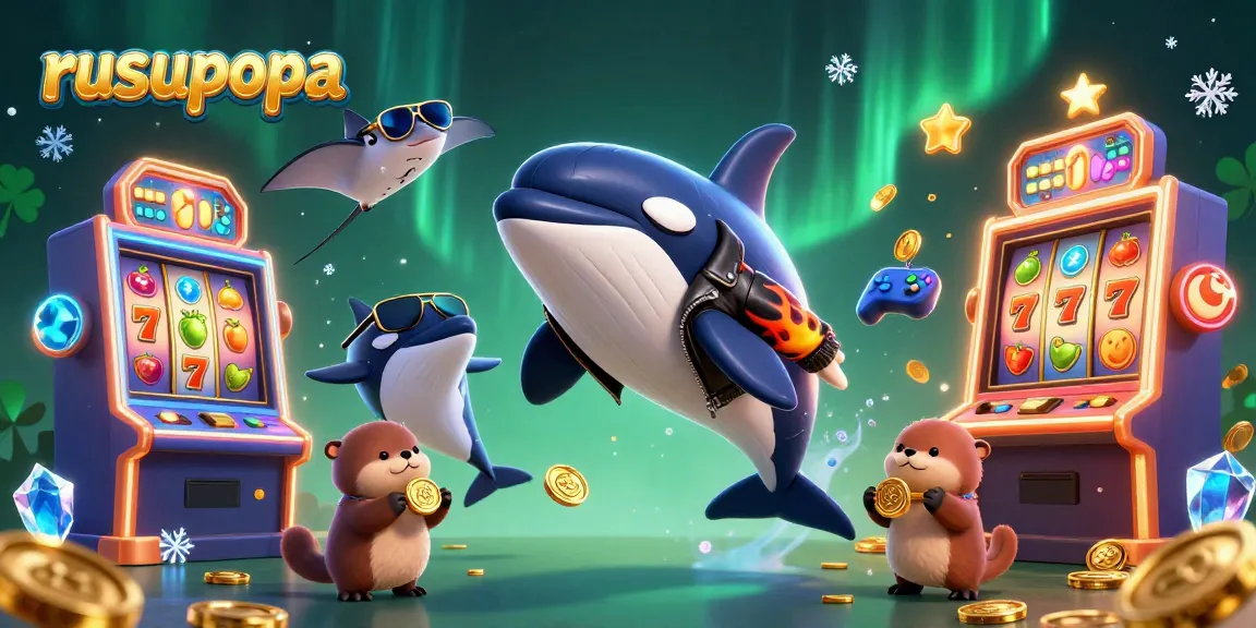 Engage with rusupopa's exciting slot games illustrated by vibrant characters and dynamic casino elements.