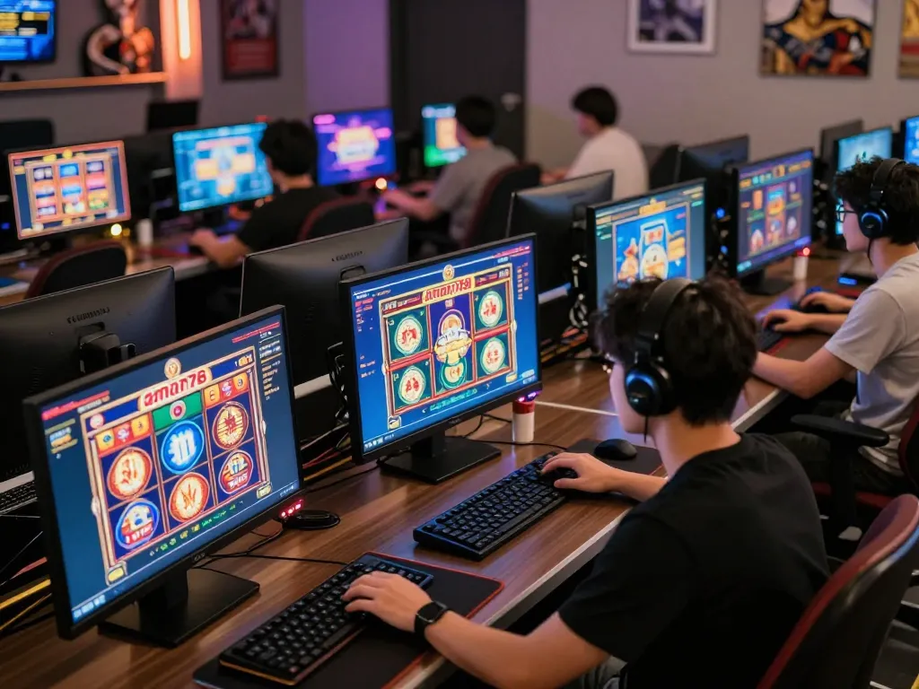 Pemain yang terlibat dalam permainan slot online aman788 di meja modern.