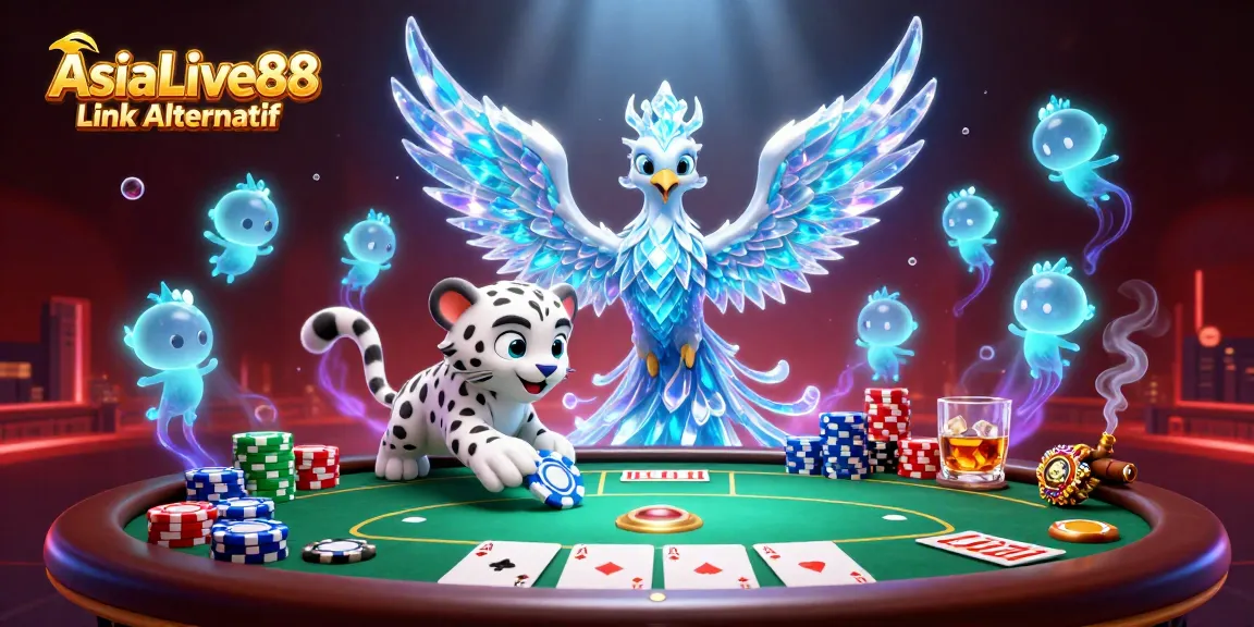Engage with AsiaLive88 Link Alternatif through an electrifying poker-themed 3D illustration showcasing captivating elements.