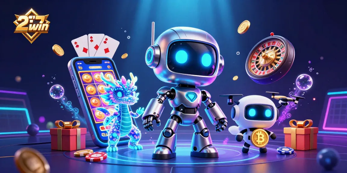 Experience thrilling gaming with 23win's vibrant slot machine scene featuring a cyberpunk mascot.