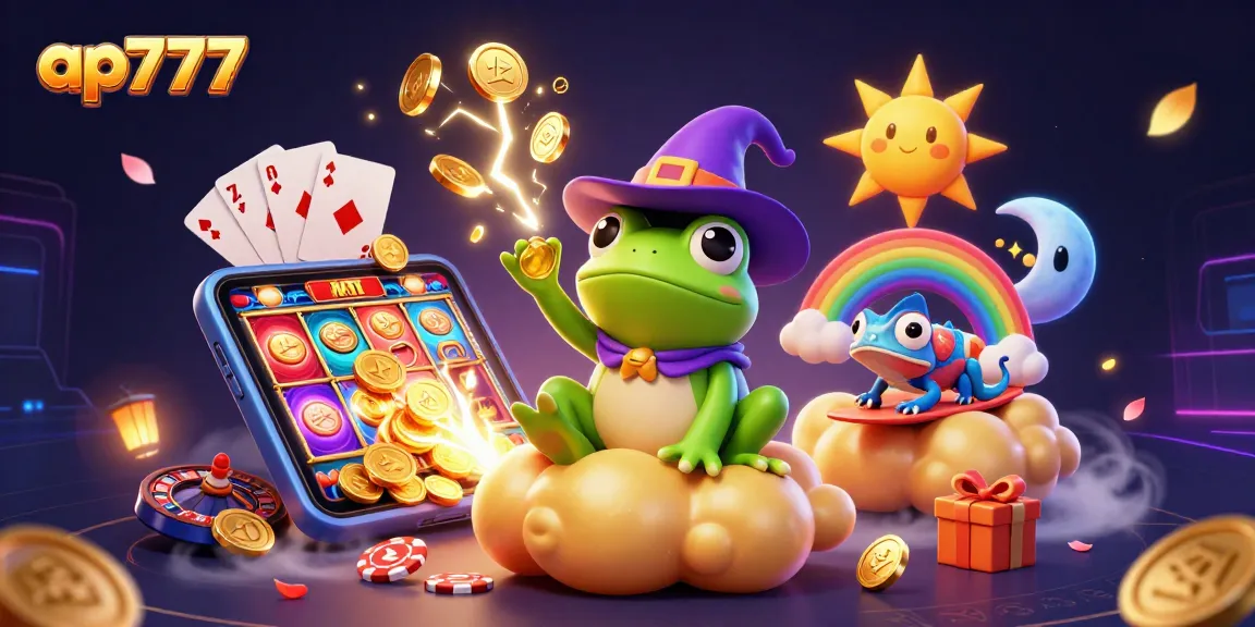 Experience winning with ap777 as the magical frog conjures gold coins amidst a vibrant casino world.