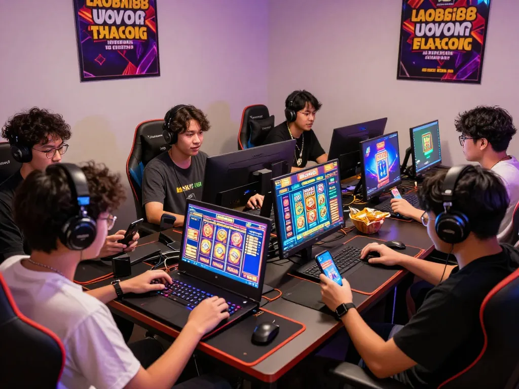 Pemain menikmati laoban188 slot gacor terpercaya di ruang permainan modern