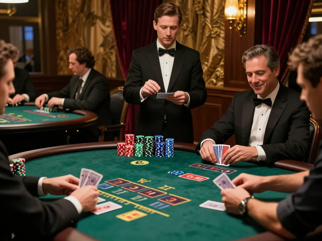 Players enjoying blackjack at jagoan86 casino, vibrant atmosphere showcasing gaming strategy.