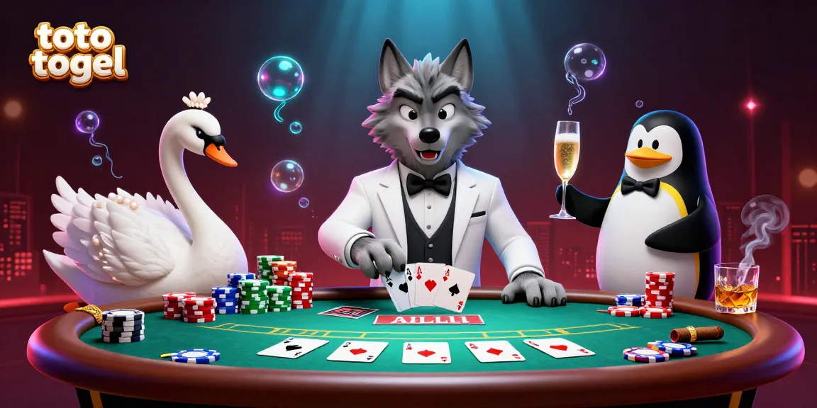 Engage in thrilling toto togel action with a debonair wolf at a baccarat table.
