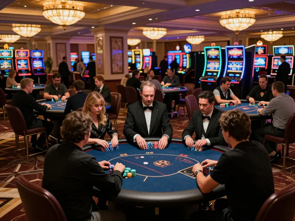Players engaging in intense poker gameplay at a casino, showcasing the thrill of MM88 gaming atmosphere